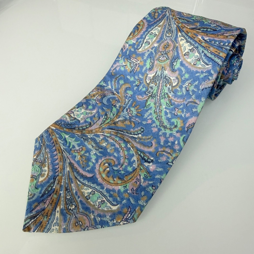 Liberty of London Neck Tie Mens Blue Paisley 100% Cotton USA Easter Wedding